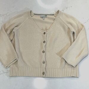 Sahalie Womens Medium Cropped Button Front Cotton Blend Knit Beige‎ Cardigan
